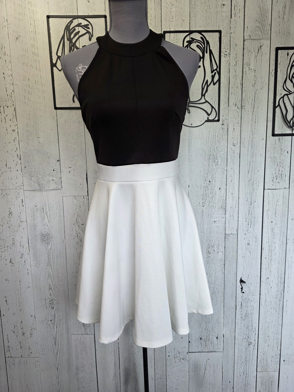 The Vintage Shop Black & Ivory Cutout Fit & Flare Dress Size Large Date Night